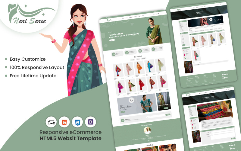 NariSaree - Modèle de site Web Saree Store HTML5