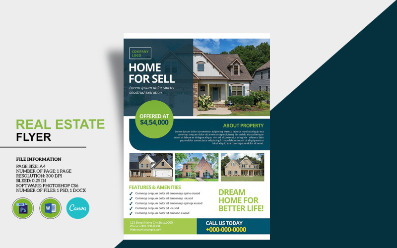 Real Estate Agency Flyer Template. Ms Word, Canva and Photoshop Template