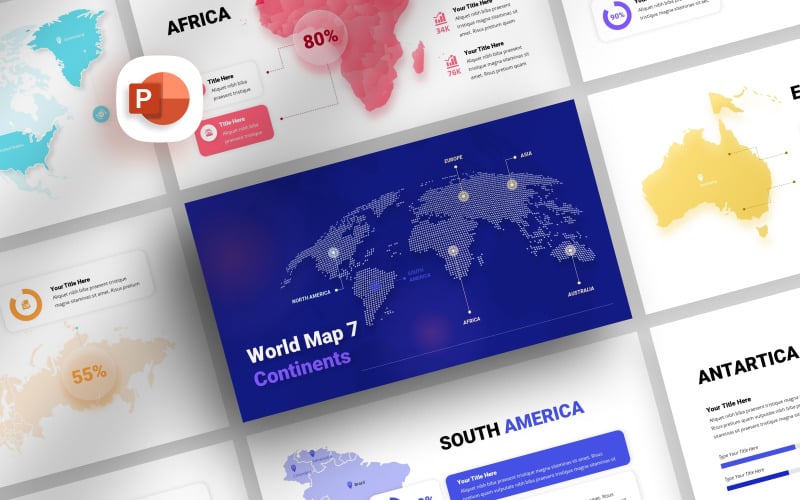 7 Continenten Wereldkaart Presentatie Sjabloon