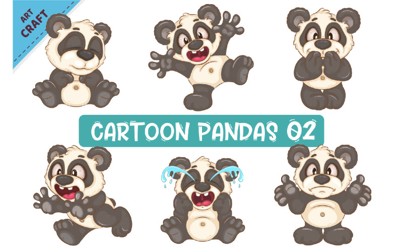 卡通熊猫套装 02。动物艺术。