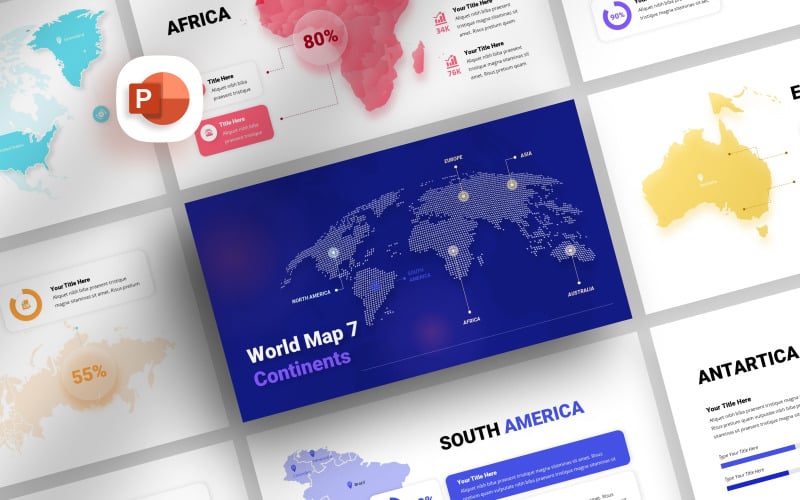 Modelo de Apresentação de Mapa Mundi dos 7 Continentes