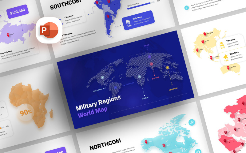 Modèle de présentation de la carte du monde des régions militaires
