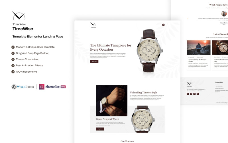 TimeWise - магазин годинників та сервіс ремонту Elementor Цільова сторінка