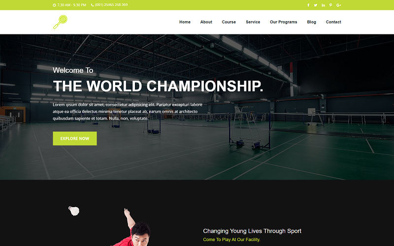 Modèle Html pour l'école de badminton et le club de sport