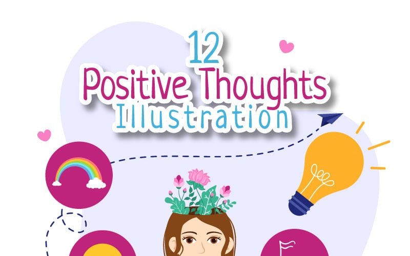 12 positive Gedanken-Vektor-Illustration