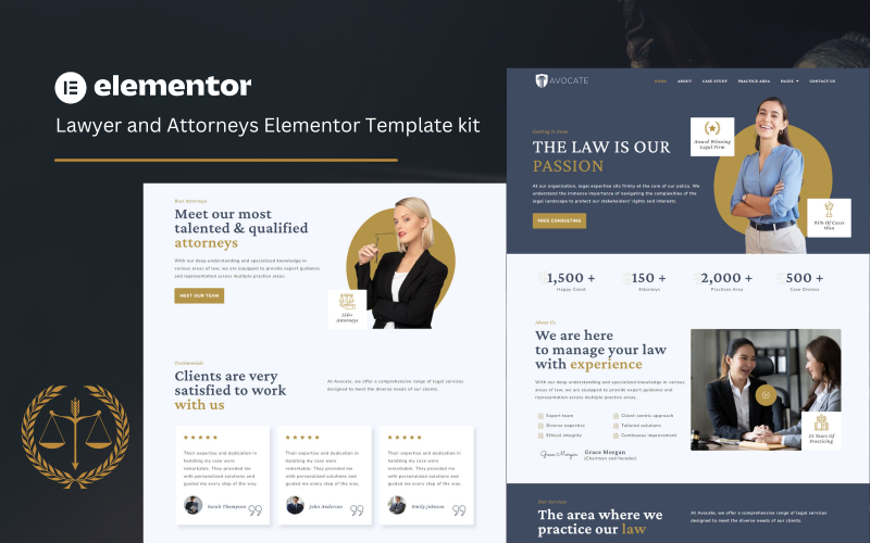 Avocate - Kit modello Elementor per avvocati e avvocati