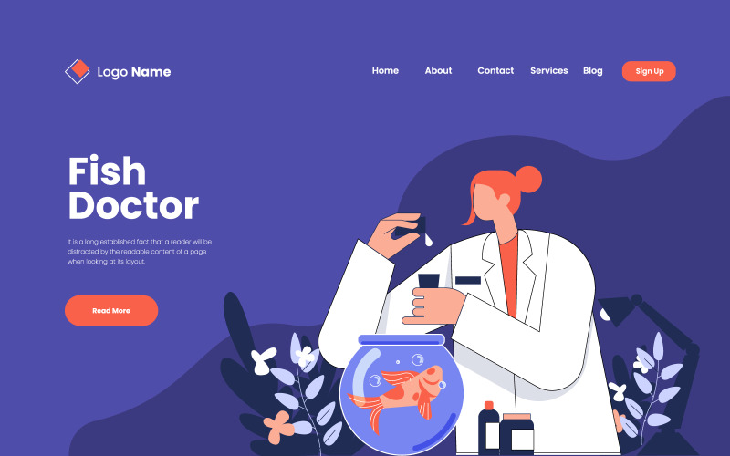 INGYENES Fish Doctor vektoros illusztráció koncepció, Fish Doctor céloldal tervezése
