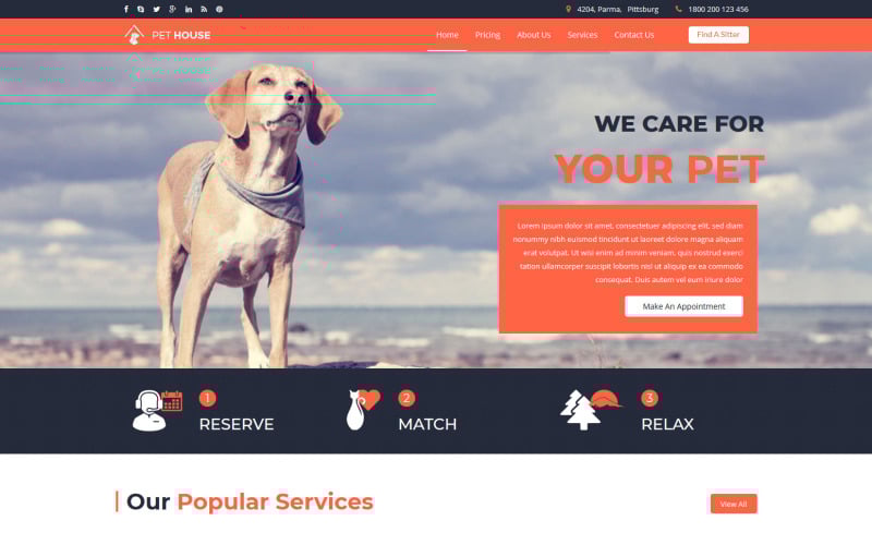 Pet House - Pet Care Service Безкоштовний шаблон Joomla 5 і Joomla 4