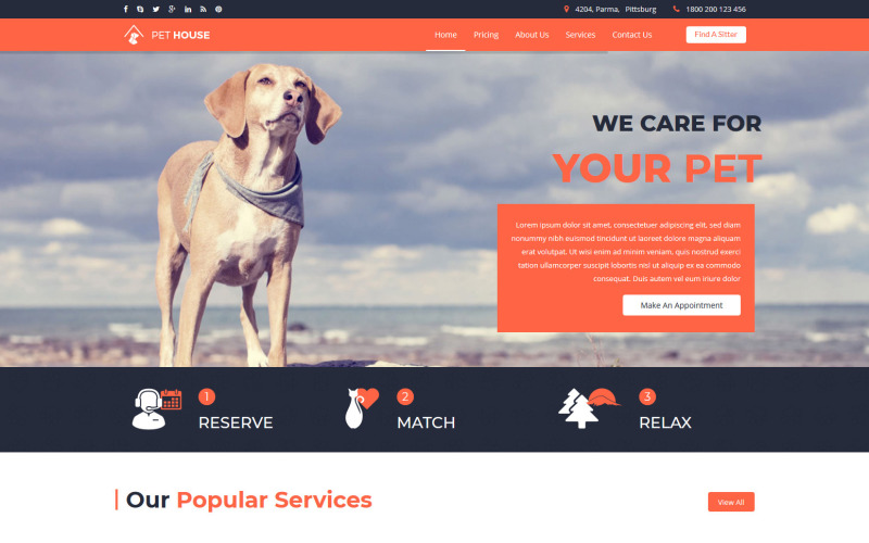 Pet House - Servizio di cura degli animali Modello Joomla 5 e Joomla 4 gratuito
