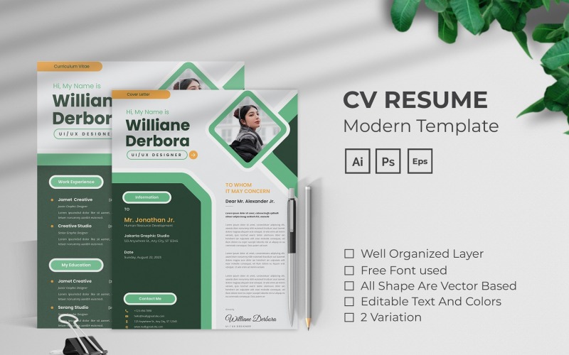 Plantilla de currículum vitae de diseñador de UI UX