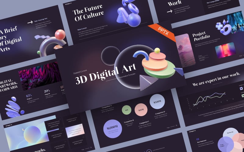 3D Digital Art Creative PowerPoint Template