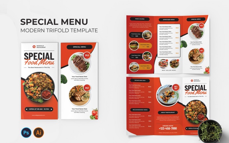 Brochure à trois volets sur le menu alimentaire spécial