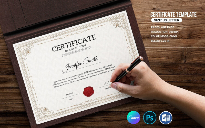 Certificaat van waardering (printbaar, geschikt voor MS Word, Photoshop en Canva)