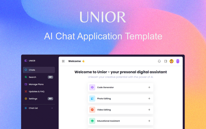 Unior - Modèle d'application HTML AI Chat Bootstrap 5