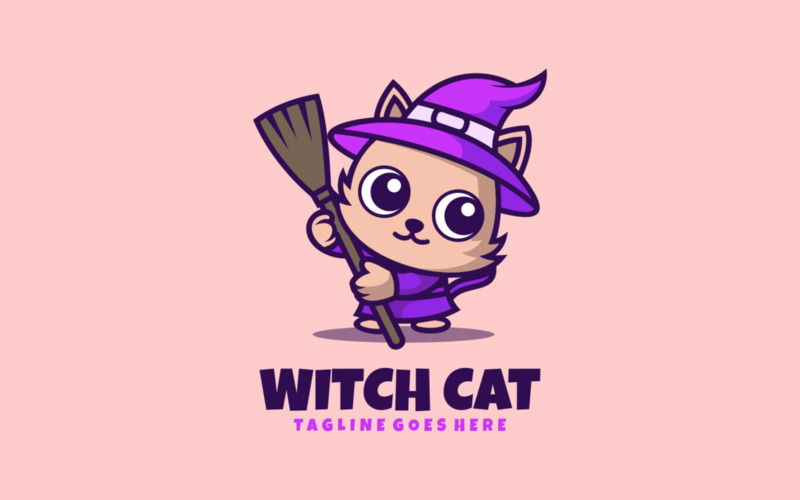 Logo de dessin animé de mascotte de chat de sorcière 2