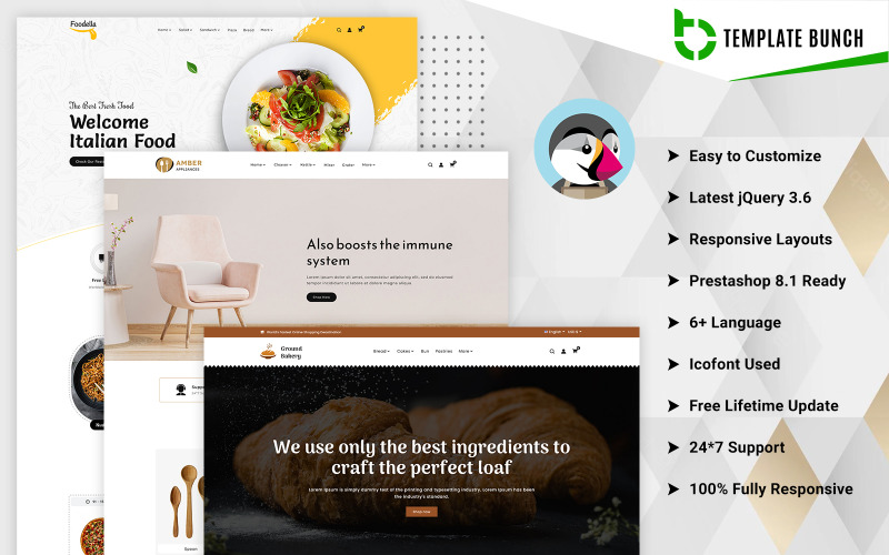 Amber – дім і пекарня з їжею – адаптивна тема Prestashop для електронної комерції