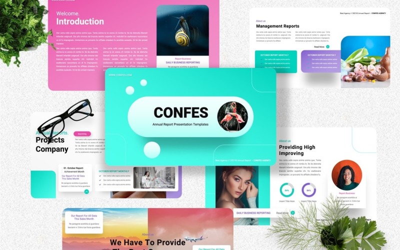 Confes – výroční zpráva Googleslide šablona
