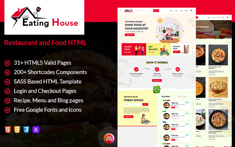 Eating House - HTML-mall för restaurang och mat