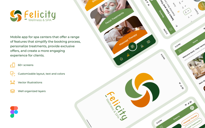 Felicity — 健康和 SPA 移动应用 UI 模板