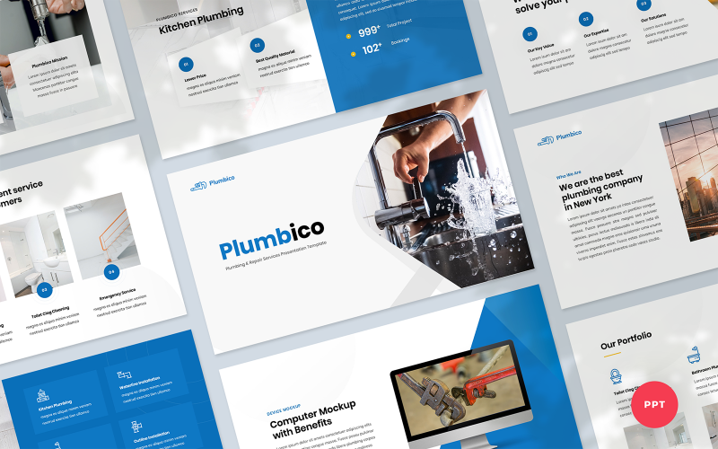 Plumbico - modelo de PowerPoint de apresentação de encanamento