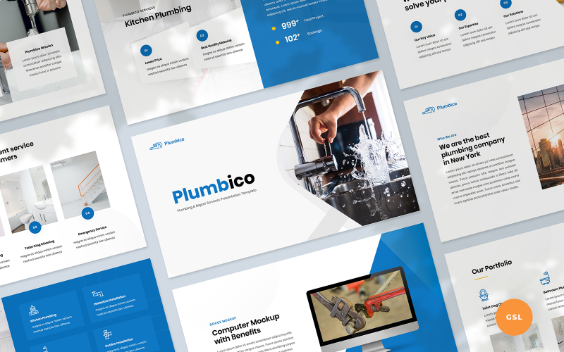 Plumbico – Vízvezeték-bemutató Google Diák sablon