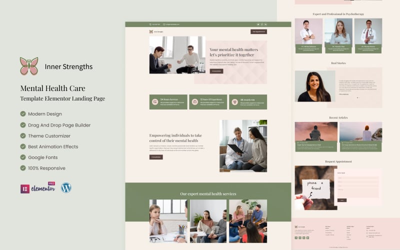 Vnitřní síla – služby péče o duševní zdraví Elementor Landing Page