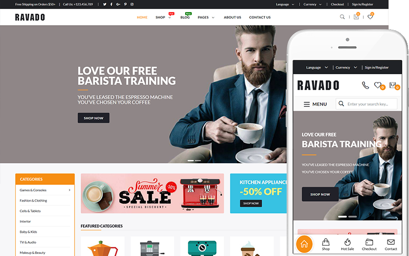 Ravado – Internetový obchod s kavárnou a nápoji Téma WooCommerce