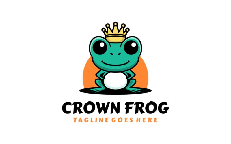 Logo de dessin animé de mascotte de grenouille de couronne