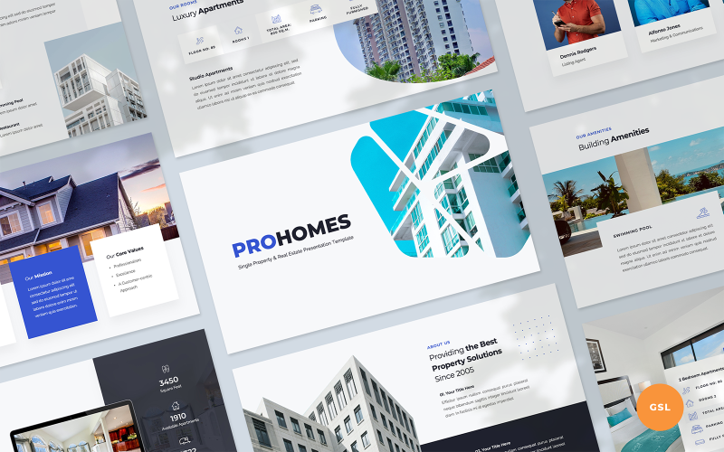 Prohomes - Modèle Google Slides de présentation des propriétés et de l'immobilier