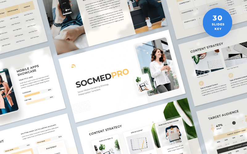 SocmedPro - Keynote-sjabloon voor presentatie van marketingstrategieën voor sociale media