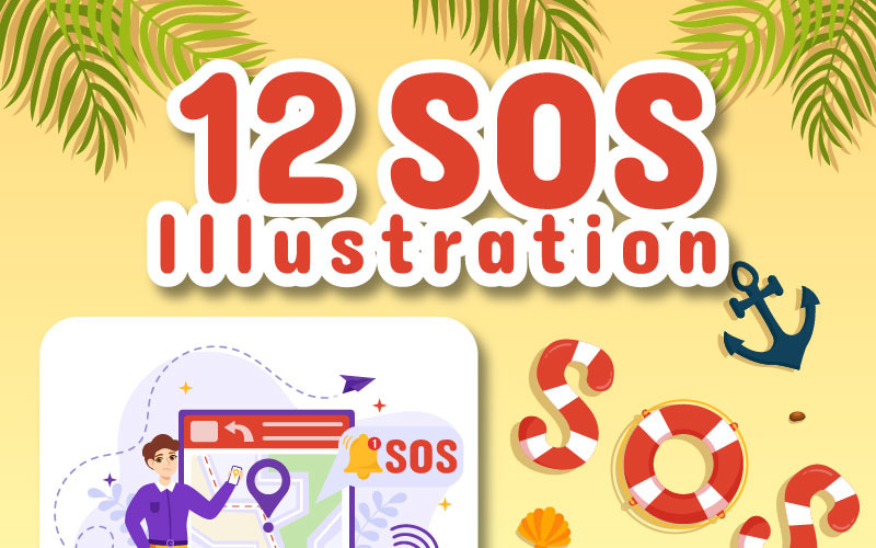 12 Illustrazione di emergenza messaggio SOS