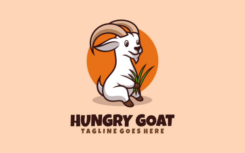 Logotipo de dibujos animados de mascota de cabra hambrienta