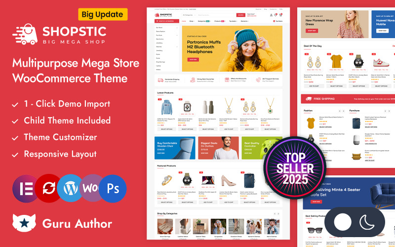 Shopstic — responsywny motyw Premium Mega Store Elementor WooCommerce