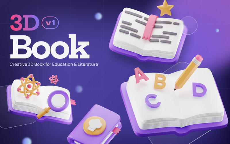 Bookly - conjunto de ícones 3D de livros, literatura e material universitário