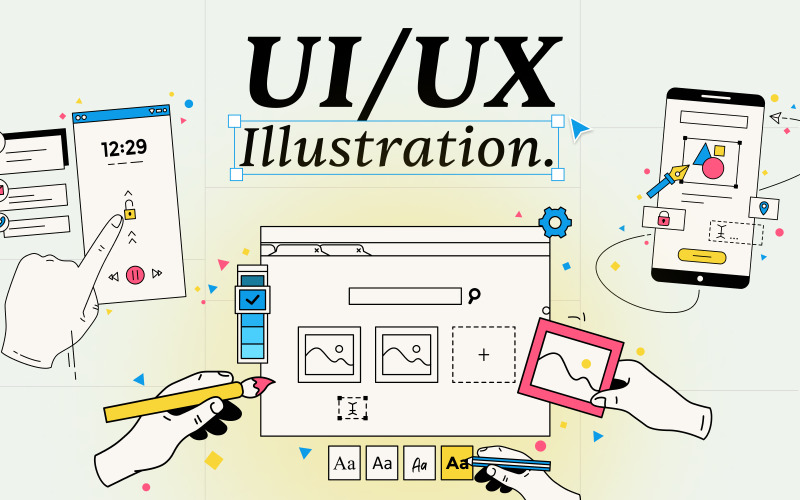 Conjunto de ilustrações de design de interface do usuário/UX