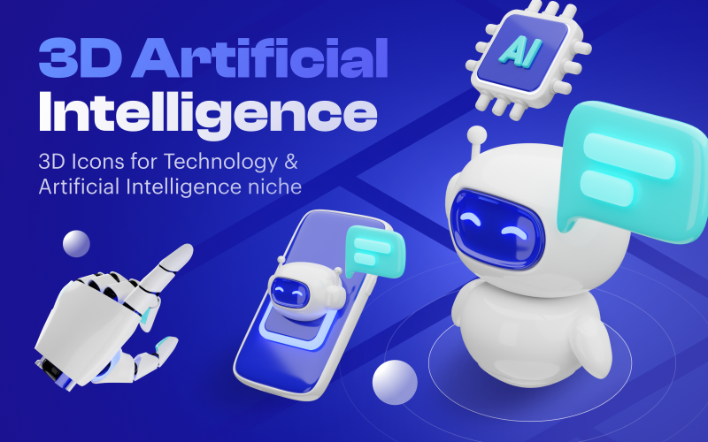 Künstlich - 3D-Icon-Set für künstliche Intelligenz