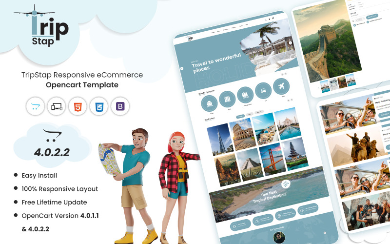 Tripstap — szablon OpenCart 4 do wycieczek, hoteli, podróży