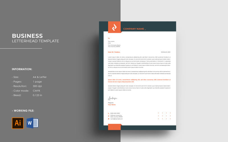 Modello di carta intestata pulito. Modello di Illustrator e Ms Word