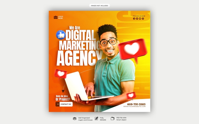 Agencia de marketing digital y plantilla de póster de redes sociales corporativas