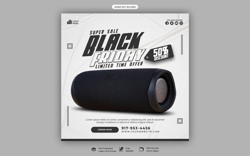 Modèle d'affiche de médias sociaux Black Friday Super Sale