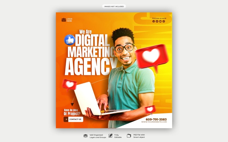 Vorlage für digitales Marketing und Social-Media-Plakate für Unternehmen