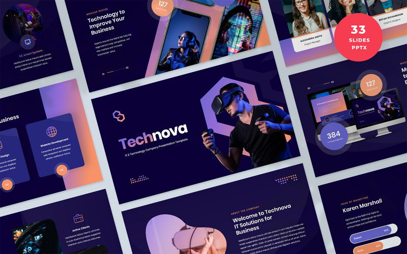 Modello di PowerPoint per la presentazione dell'azienda IT e tecnologica di Technova