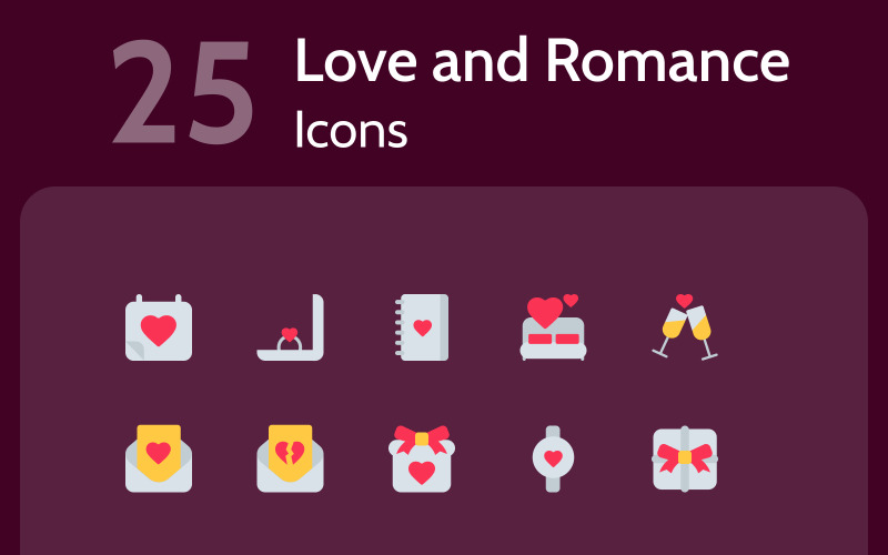 25 platt stil alla hjärtans ikoner