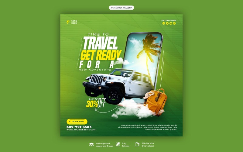 Social-Media-Beitragsvorlage für Reise- und Tourismusautos
