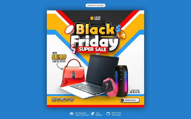 Black Friday Super Sale korting sociale media sjabloon