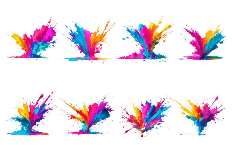 彩色油漆飞溅画笔描边，彩虹墨水飞溅中爆炸液体油漆