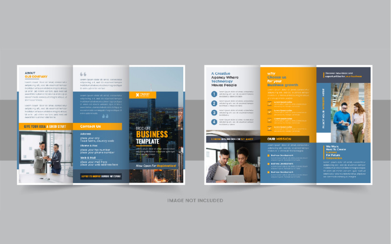 Disposition de la brochure commerciale à trois volets multicolore