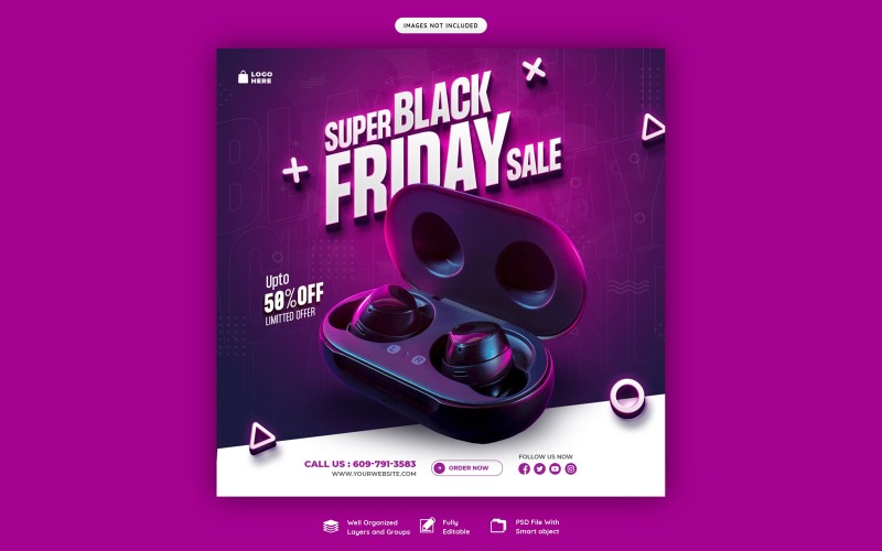 Modello di post sui social media di vendita Super Black Friday