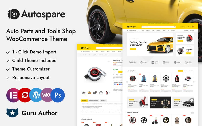 Autospare - Sklep z częściami samochodowymi i narzędziami Elementor Responsywny motyw WooCommerce