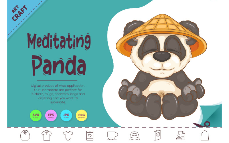 Cartoon Meditating Panda. Animal Art.